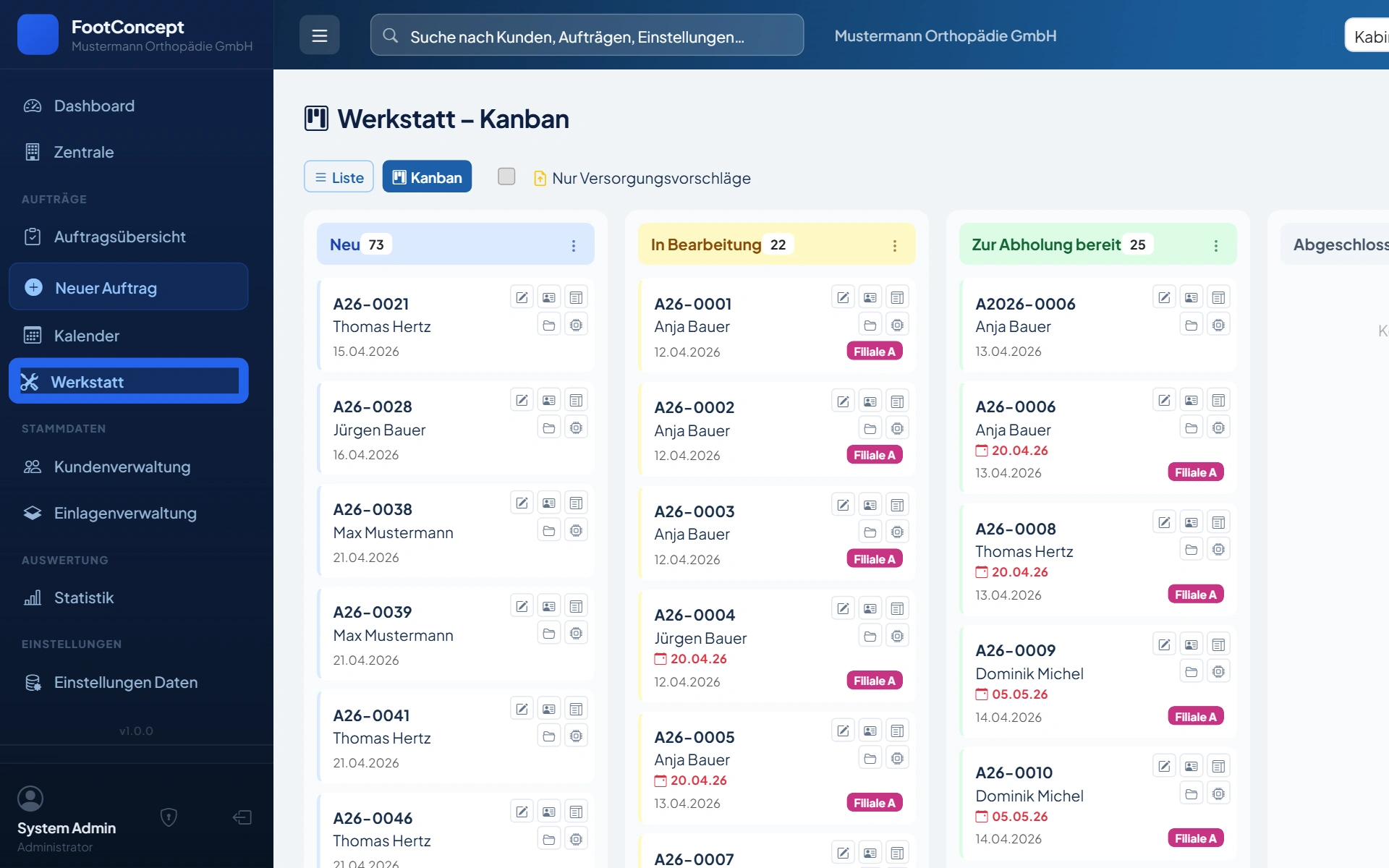 Werkstatt-Kanban mit Statusspalten